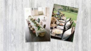 Lange Hochzeitstafen, Gedeckte Tische mit Stühlen und Dekoration